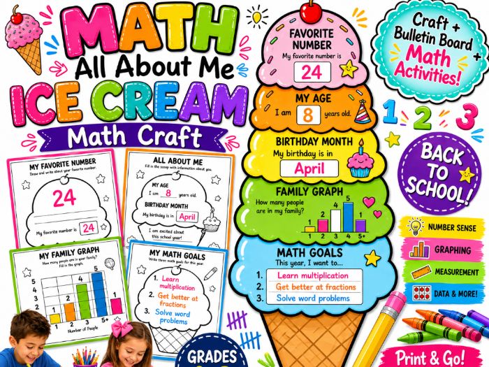 Math All About Me Ice Cream Math Craft & Bulletin Board | Back to School Math Activities