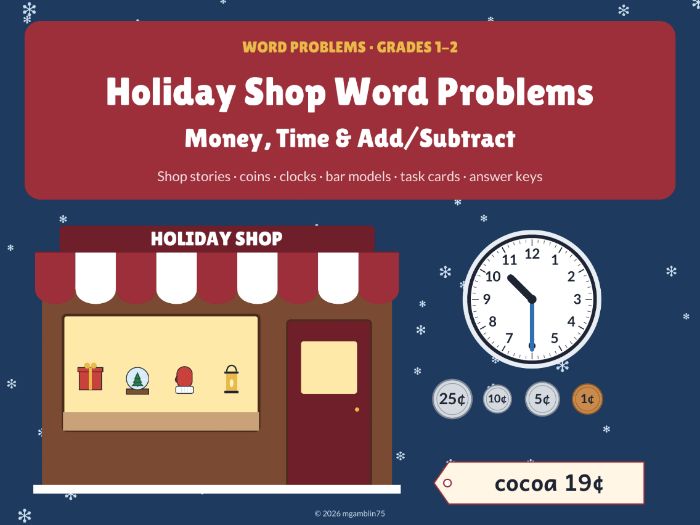 Christmas Math Word Problems | Money, Time, Add & Subtract Within 100 | Grade 1-2 | KS1 Maths