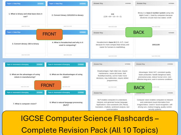 IGCSE Computer Science Flashcards – Complete Revision Pack (All 10 Topics) for Exam 2026+
