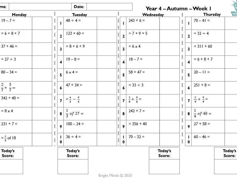 Fluency Fix – Year 4 Daily Arithmetic (36 Weeks of KS2 Maths Starters)