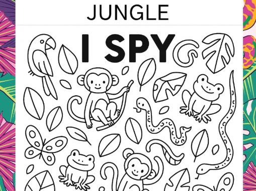 Jungle Themed I Spy Colouring and Counting Worksheet