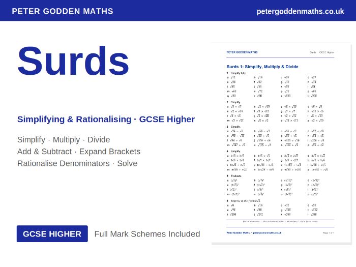 Surds | GCSE Higher Maths Worksheets