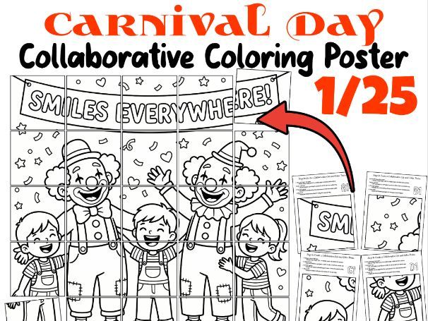 Carnival Day Collaborative Coloring Poster | Carnival Smiles Classroom Fun