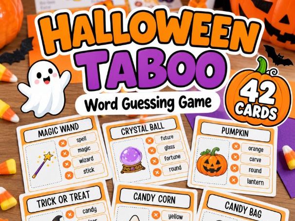 Halloween Taboo Game | 42 ESL Speaking & Vocabulary Cards | Guess the Word