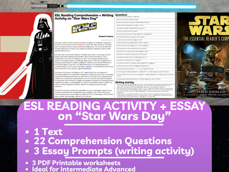 ESL Reading Comprehension + Writing Activity - Star Wars Day - May the 4th