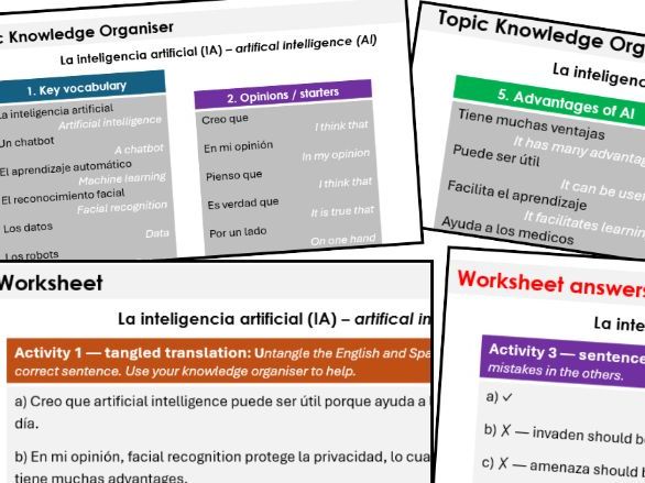 Artificial Intelligence in Spanish - Knowledge Organiser & Activities