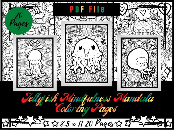 Mindfulness Jellyfish Colouring Pages, Sea Life Animals Printable Colouring Sheets