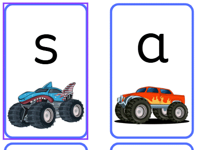 Phonics Flashcards Phase 2 Monster Trucks