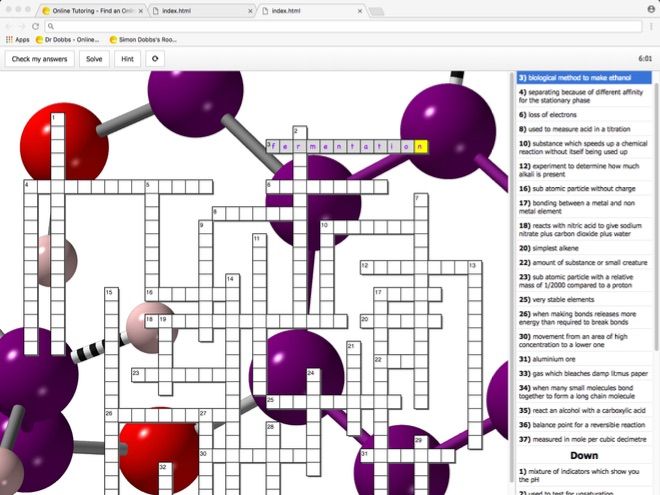 Interactive GCSE chemistry revision crossword.