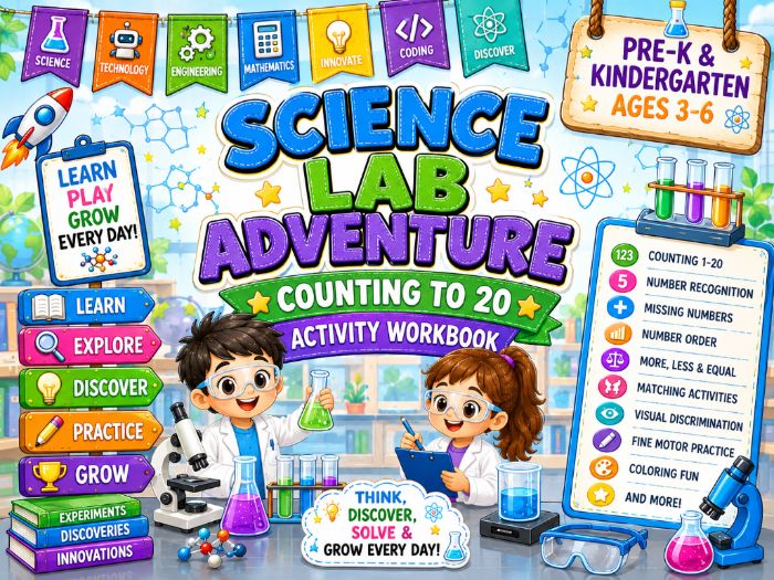 Science Math Worksheets | Counting to 20, Number Recognition & Number Sense | Pre-K Kindergarten