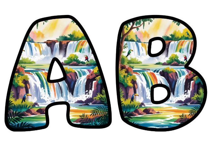 Rainforest Waterfall Alphabet Letters | Classroom Display, A-Z 0-9 and Signs