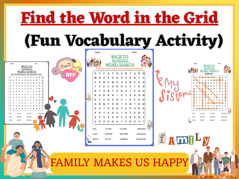 Find the Word in the Grid – Fun Vocabulary Activity (family's words).