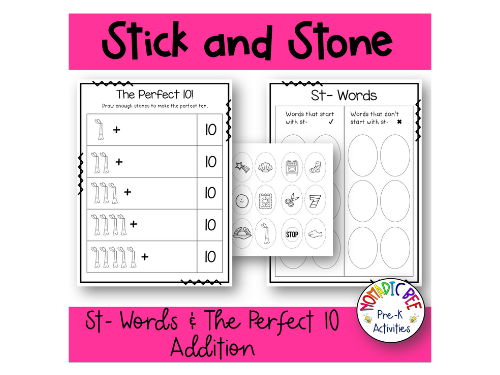 Friendship Day Activities - Stick and Stone - ST- Words & Addition