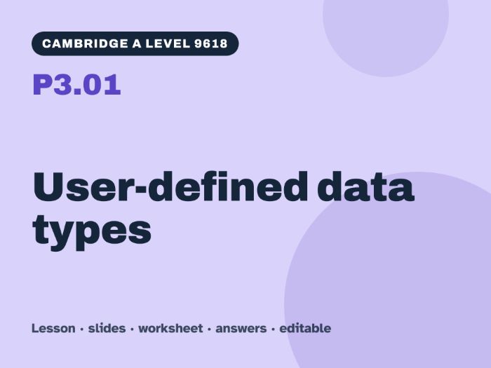Cambridge A Level Computer Science 9618 – P3.01 User-defined data types – Lesson & Worksheet