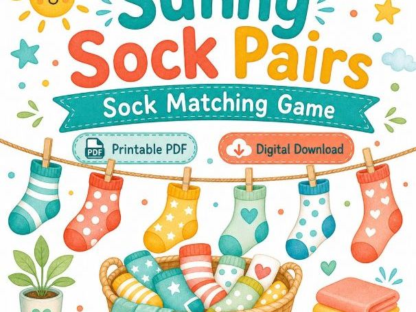 Sunny Sock Pairs | Sock Matching Game | Printable PDF | Digital Download
