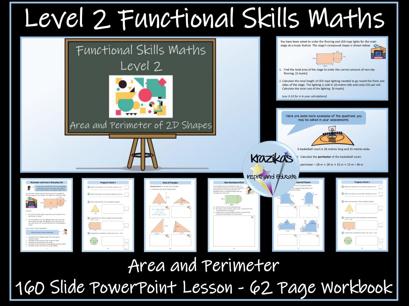 Functional Skills Maths - Level 2 - 2D Shapes - Perimeter and Area Workbook and PowerPoint Lesson