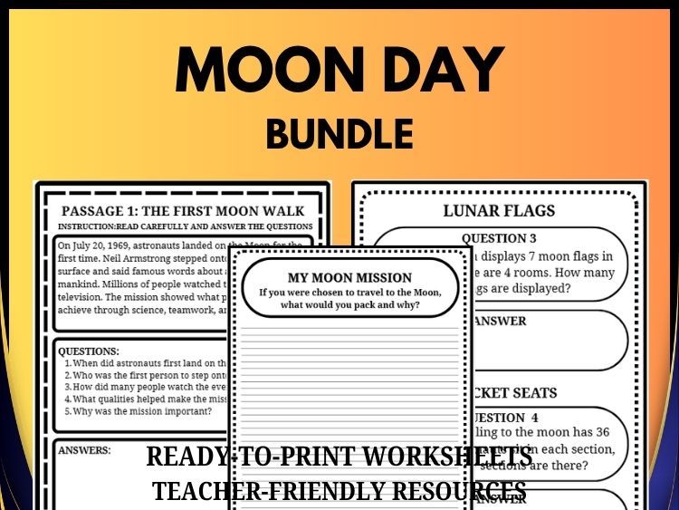 Moon Day Bundle | Reading, Writing & Math Activities