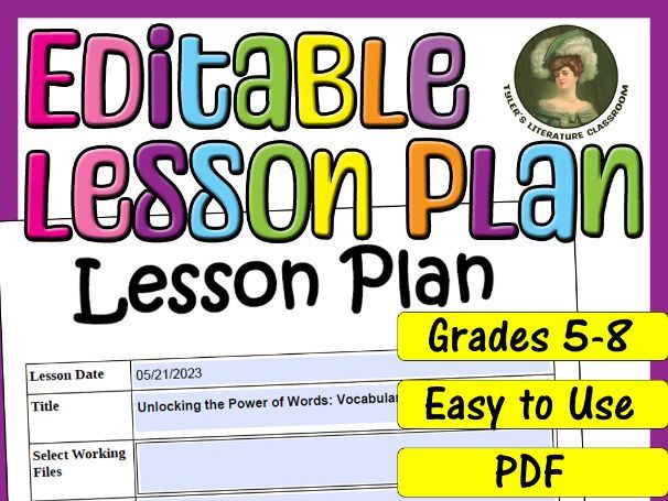 Vocabulary Analysis : Editable Lesson Plan for Middle School