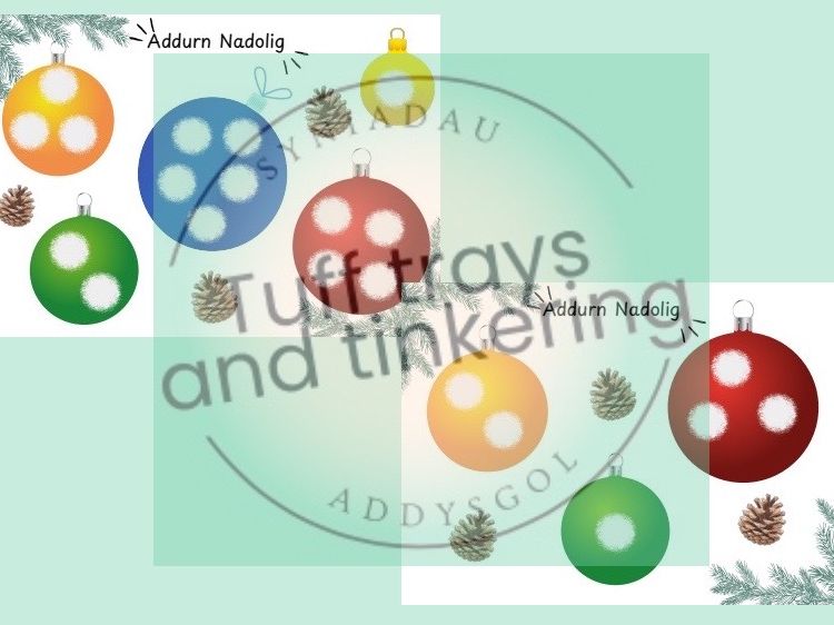 mathemateg baubles addurn nadolig cymraeg curriculum for wales nursery eyfs ps1