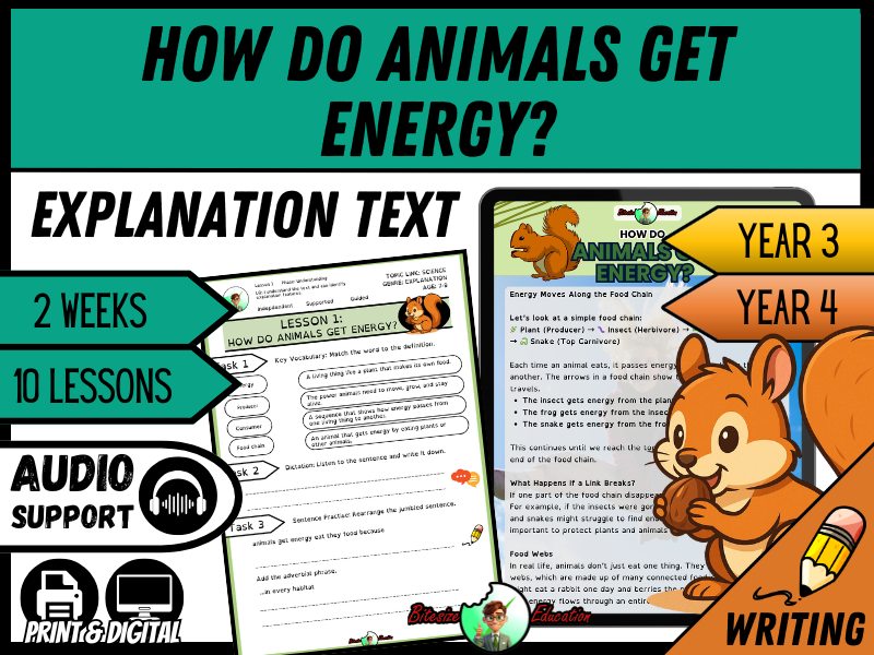 How Do Animals Get Energy? | Explanation Writing Pack | Year 3/4