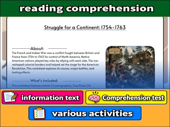 Struggle for a Continent: 1754-1763   & Comprehension Test