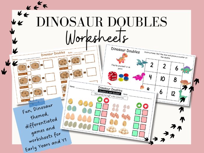 Dinosaur Doubles Games and Worksheets. Doubles to 10