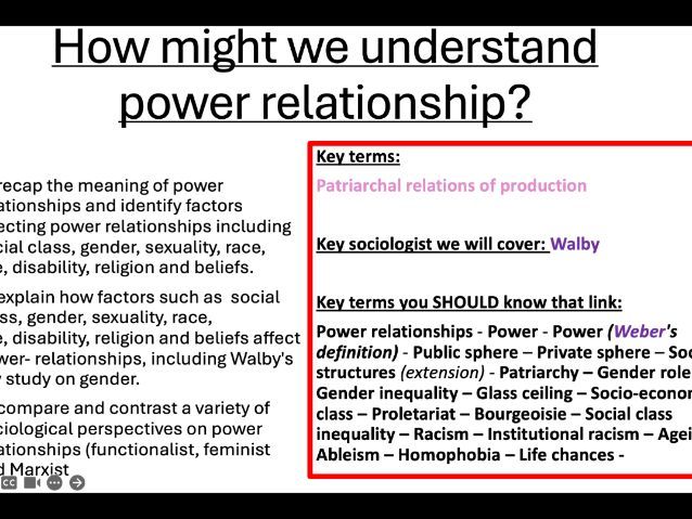 AQA GCSE Sociology: Social Stratification - Power relationships (including Walby's study)