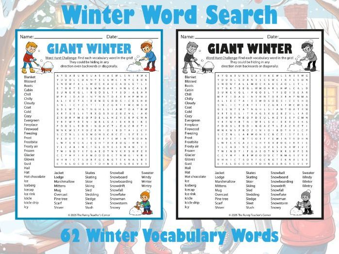 Winter Word Search | 62 Winter Vocabulary Words | Fun ELA Activity