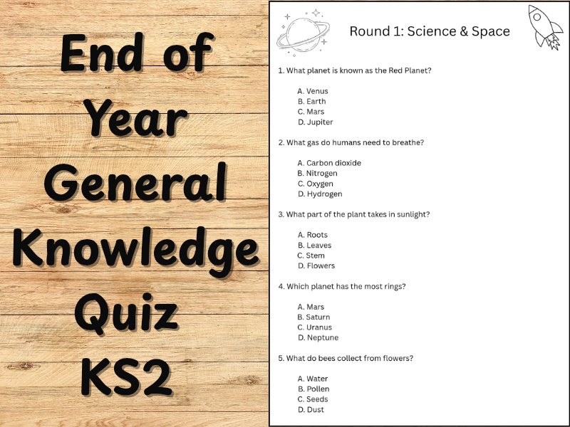 End of Year General Knowledge Quiz | KS2 | 25 Multiple-Choice Questions