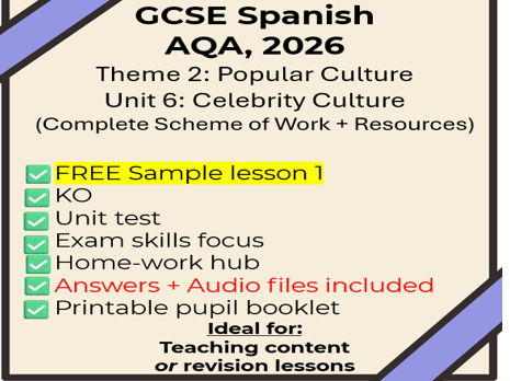 Free Sample - Lesson 1 -GCSE Spanish: Celebrity Culture (Theme 2/unit 6, AQA,2026)