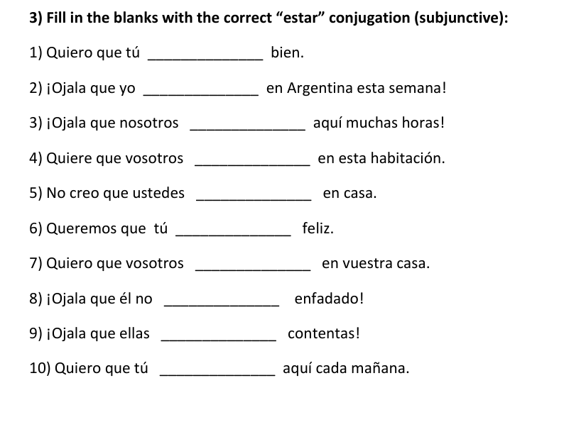 ESTAR Subjunctive Conjugation Worksheets