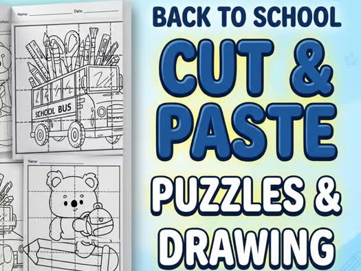Cut and Paste Back to School Puzzles hidden pictures drawing activities