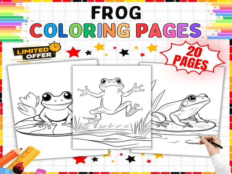 Frog Coloring Pages for Kids | Pond Life Lily Pad Colouring Sheets | Nature Theme Art Activity