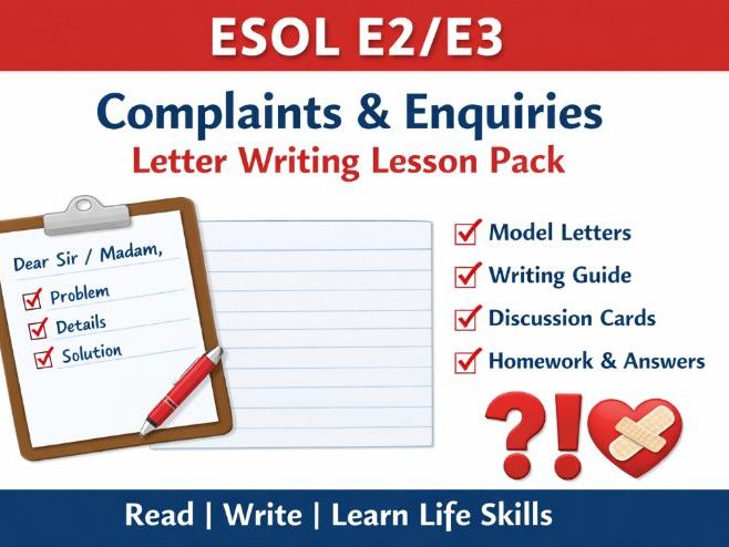 ESOL E2/E3 Letter Writing – Complaints and Enquiries Lesson Pack (Reading & Writing)