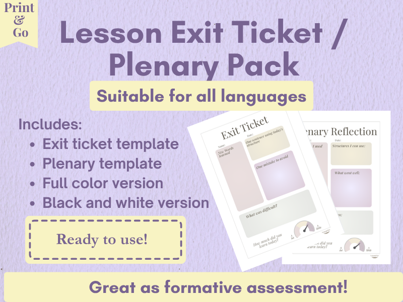 Lesson Plenaries & Exit Tickets (SEL-Friendly): Spanish, French, German, Italian
