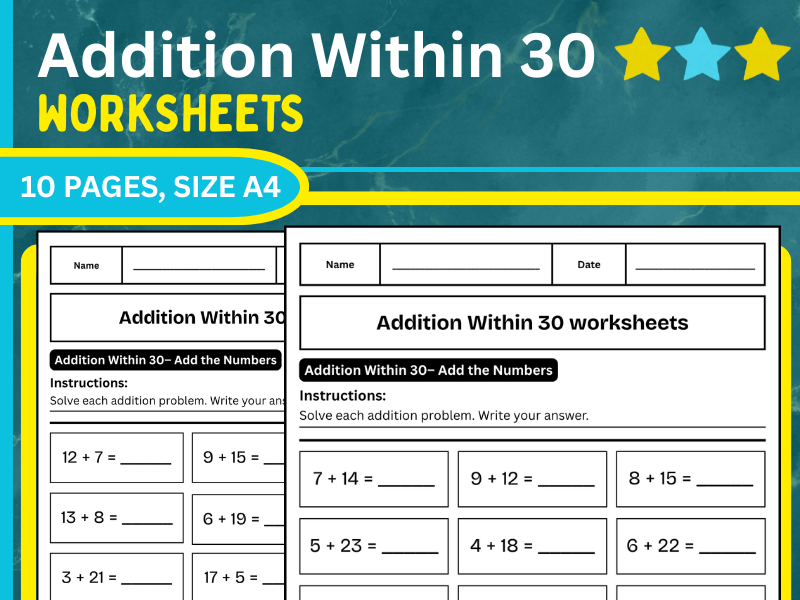 Addition Within 30 Worksheets | KS1 Maths Year 1 Year 2 Activities