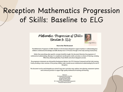 Reception Maths Progression of Skills: Baseline to ELG