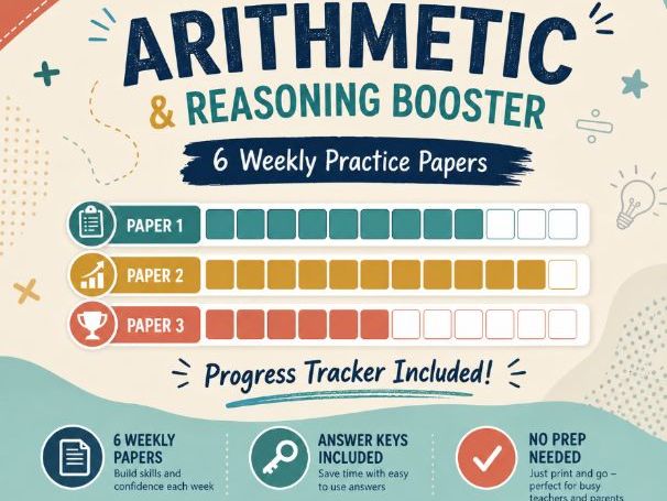 Year 5 Arithmetic & Reasoning Booster | 6 Weekly Practice Papers + Progress Tracker