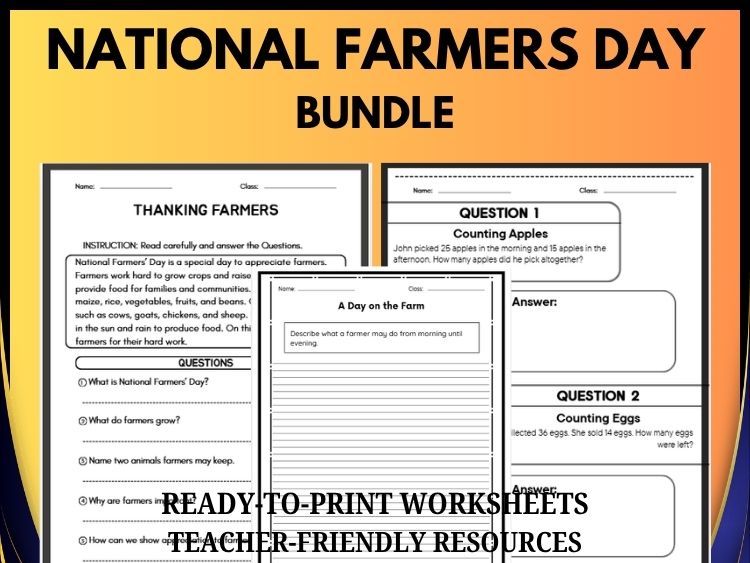 National Farmers’ Day Bundle | Math, Writing & Reading Activities Grades 2–8