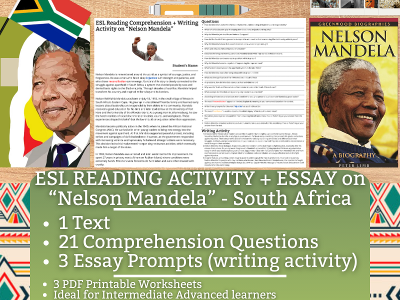 ESL Reading Comprehension + Writing Activity - Nelson Mandela - South Africa