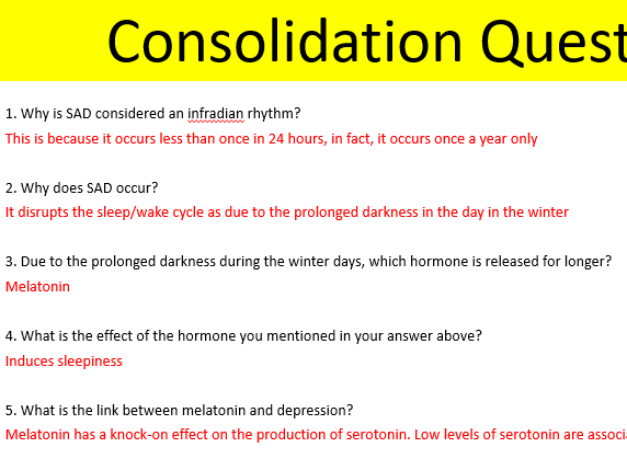 AQA Psychology ultradian and infradian rhythms biopsychology