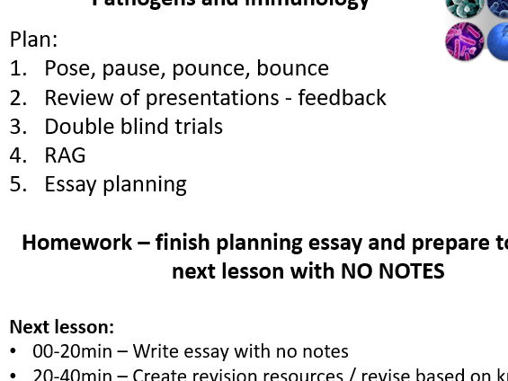 Revision and essay guidance for AS Biology topic - Pathogens and Immunity