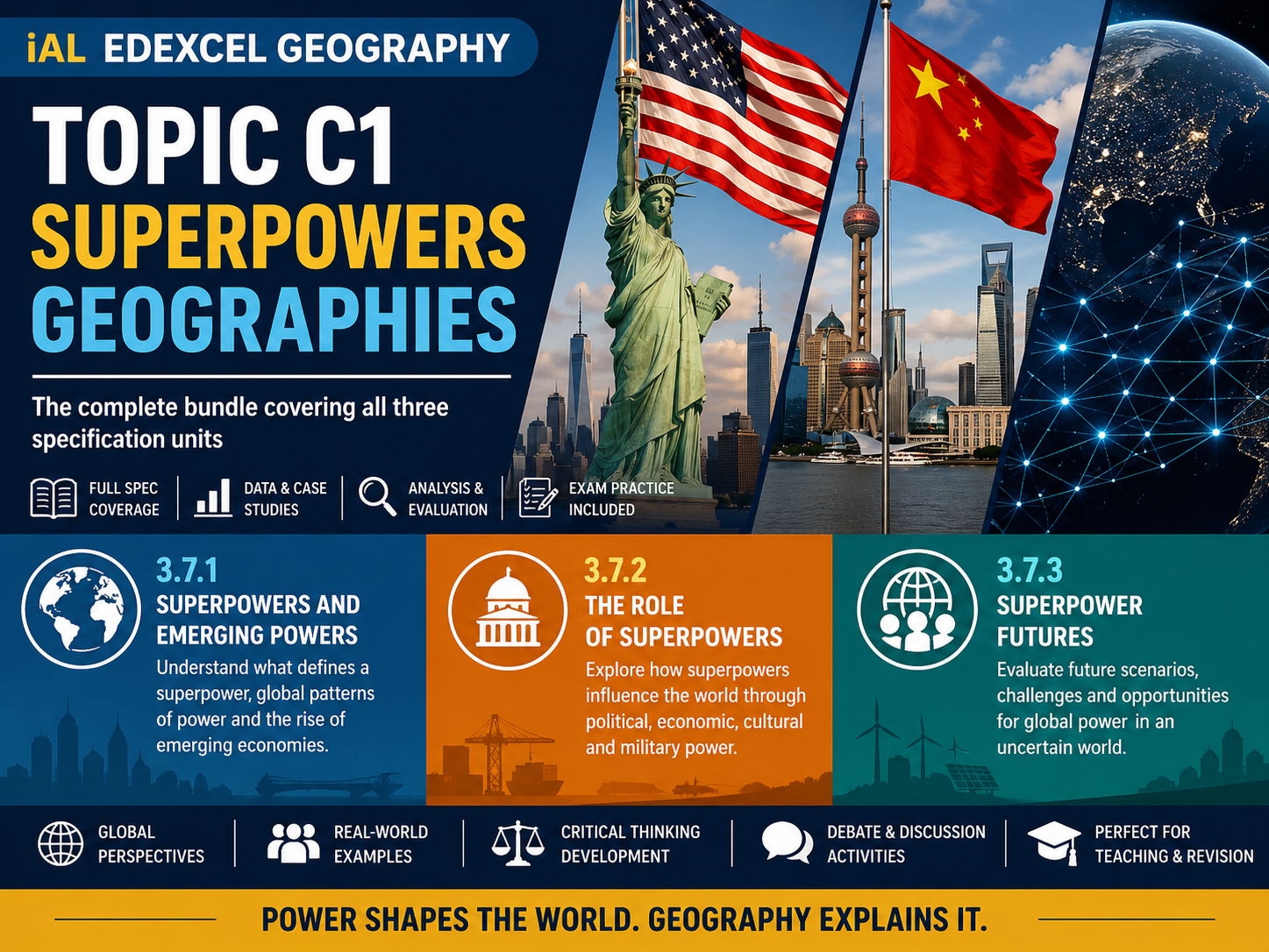 iAL Edexcel Geography - Topic C1 Superpowers Geographies  - BUNDLE