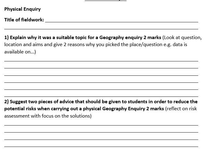 AQA Geography 9-1 - Fieldwork Studies - Student Exam Questions Booklet Unit 3