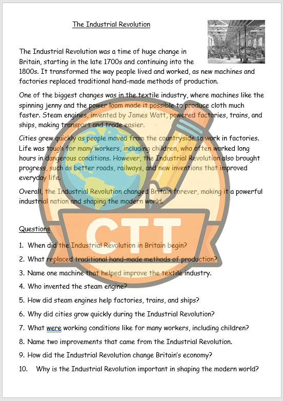 OCR Entry Level History - People's Health - The Industrial Revolution ...