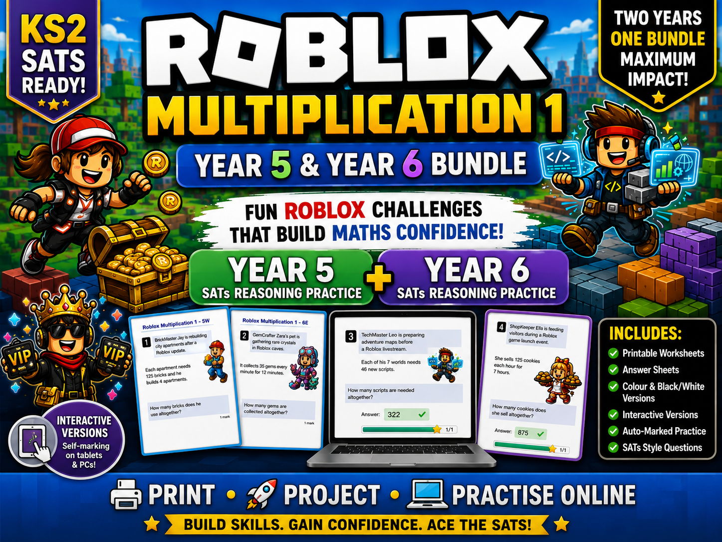 Year 5 and Year 6 Roblox Multiplication Word Problems – Fun Maths - PDF + Interactive (Differentiated)