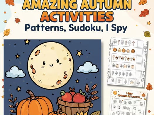 Fall Autumn Printable Activities | Patterns, Sudoku & I Spy no-prep for kids