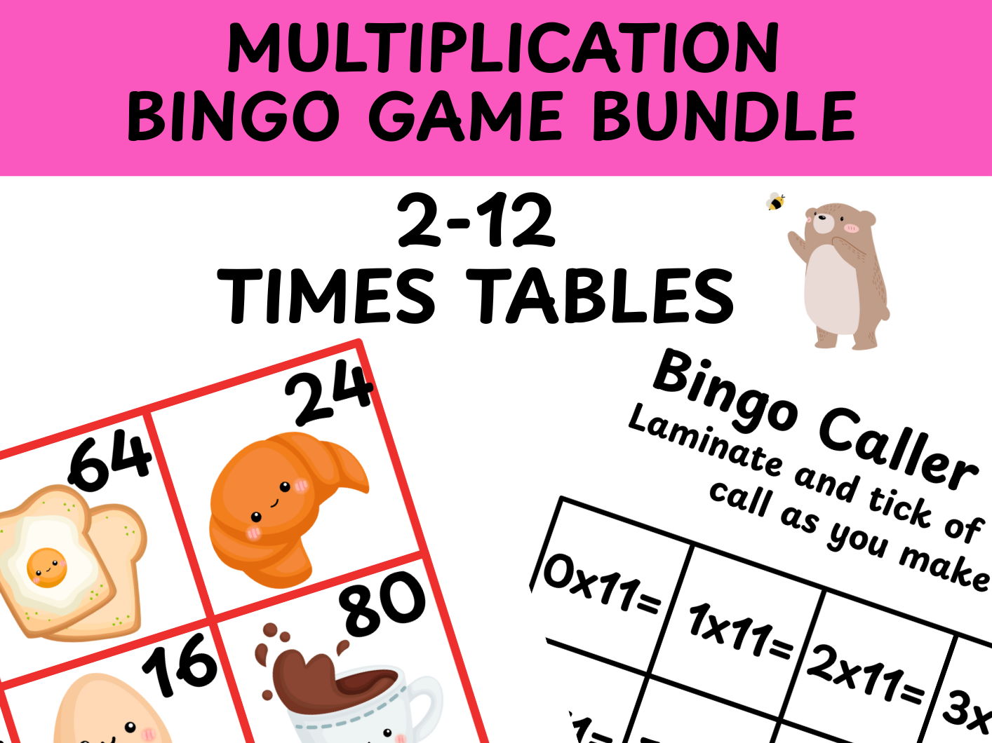 Multiplication bingo games bundle