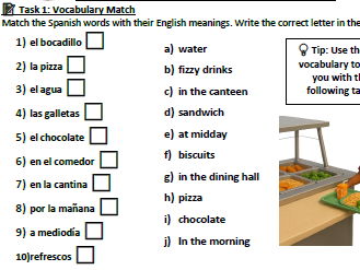 Year 7 Spanish – Mira 1, Unit 2, Chapter 5: ¿Qué comes? | Worksheet + Teacher Answers