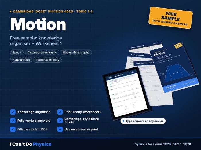 FREE IGCSE Physics 0625 Motion Worksheet Sample